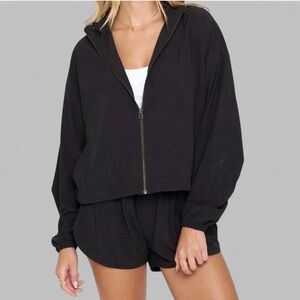 Spiritual Gangster-Cropped Zip Woven Active Jacket-Black size M-NWT-Retail $158